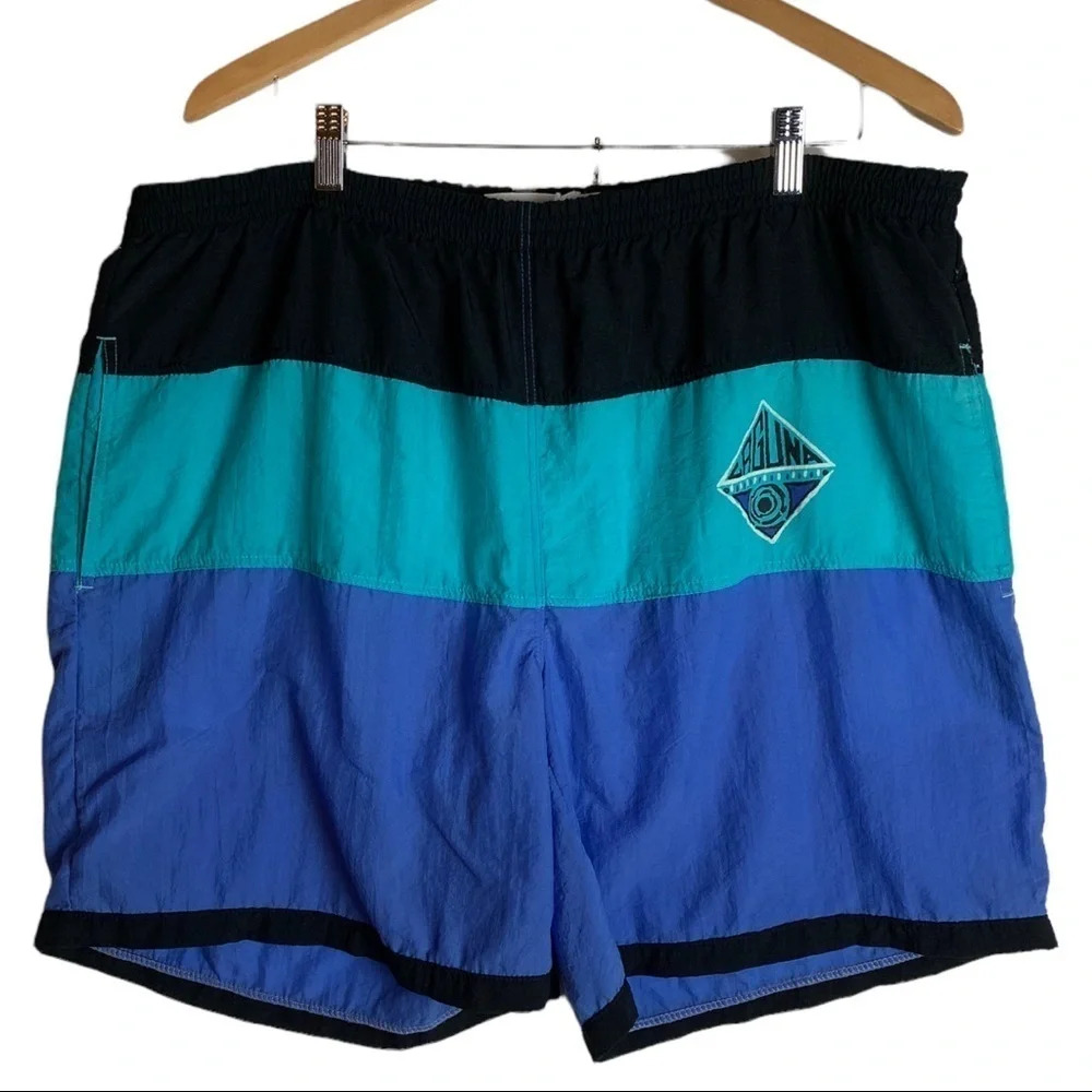 Vintage Laguna Men’s Colorblock Swim  Trunks Size 40-42 100% Nylon Lined
